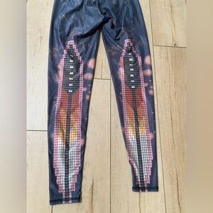 Teeki Black & Orange Feather Print Leggings - Size M, Eco-Friendly Yoga Pants